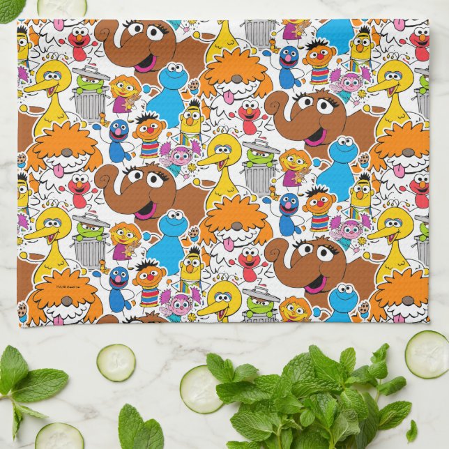Sesame Street Pals Doodley Pattern Tea Towel (Folded)