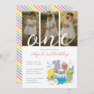 Sesame Street Pals Pastel 1st Birthday Photo Invitation