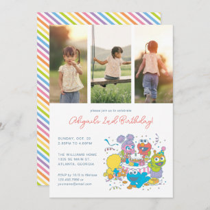 Sesame Street Pals Pastel Birthday Photo Invitation