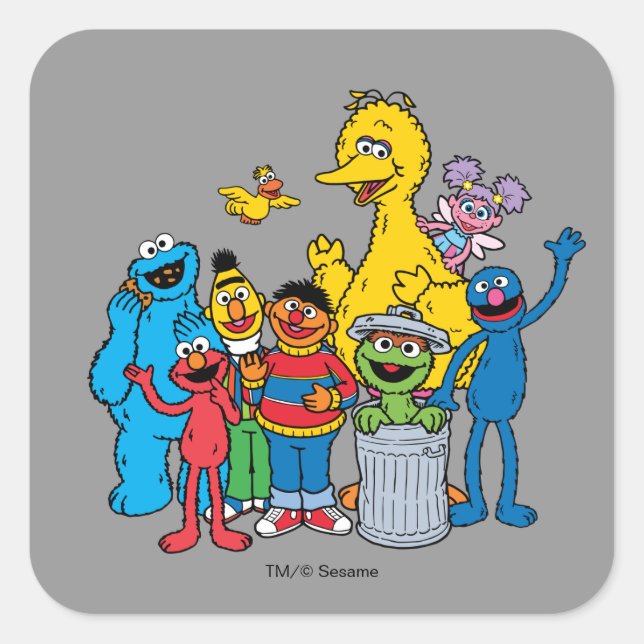 Sesame Street Pals Waving Square Sticker (Front)
