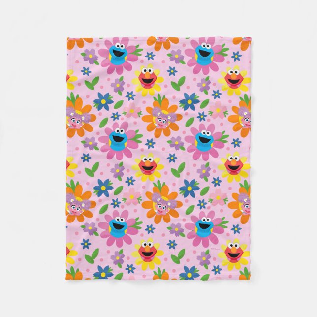 Sesame Street Pink Floral Pattern Fleece Blanket (Front)
