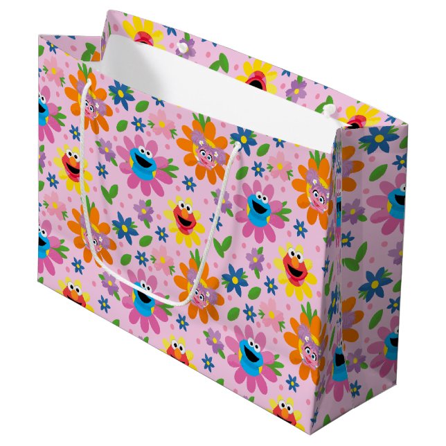 Sesame Street Pink Floral Pattern Large Gift Bag (Front Angled)