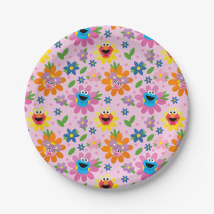 Sesame Street Pink Floral Pattern Paper Plate