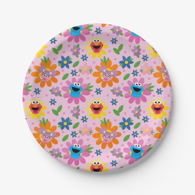 Sesame Street Pink Floral Pattern Paper Plate (Front)