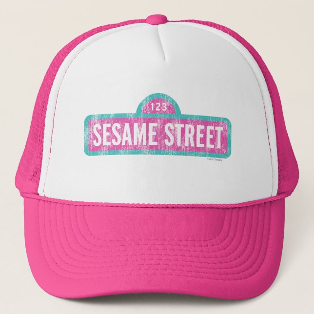 Sesame Street Pink Sign Logo Trucker Hat (Front)