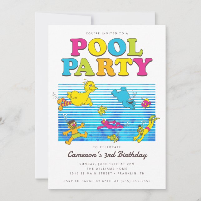 Sesame Street | Pool Party Summer Swim Birthday Invitation (Front)