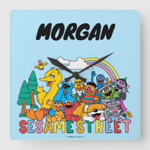 Sesame Street Rainbow Wave Add Your Name Square Wall Clock