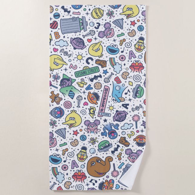 Sesame Street | Sesame Pals Doodle Pattern Beach Towel (Front)