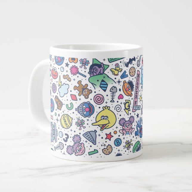 Sesame Street | Sesame Pals Doodle Pattern Large Coffee Mug (Front Left)