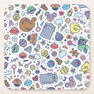 Sesame Street   Sesame Pals Doodle Pattern Square Paper Coaster
