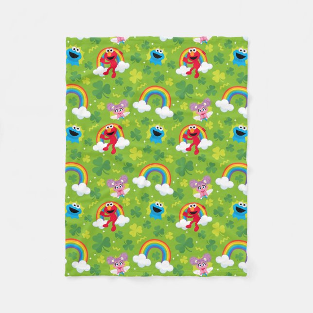 Sesame Street Shamrock and Rainbow Pattern Fleece Blanket (Front)