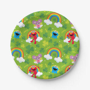 Sesame Street Shamrock and Rainbow Pattern Paper Plate