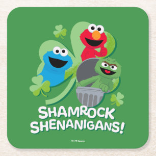 Sesame Street Shamrock Shenanigans! Square Paper Coaster