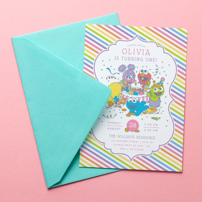 Sesame Street | Striped Baby Birthday Invitation (Creator Uploaded)