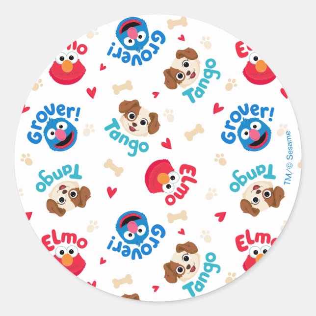 Sesame Street | Tango, Elmo, & Grover Pattern Classic Round Sticker (Front)