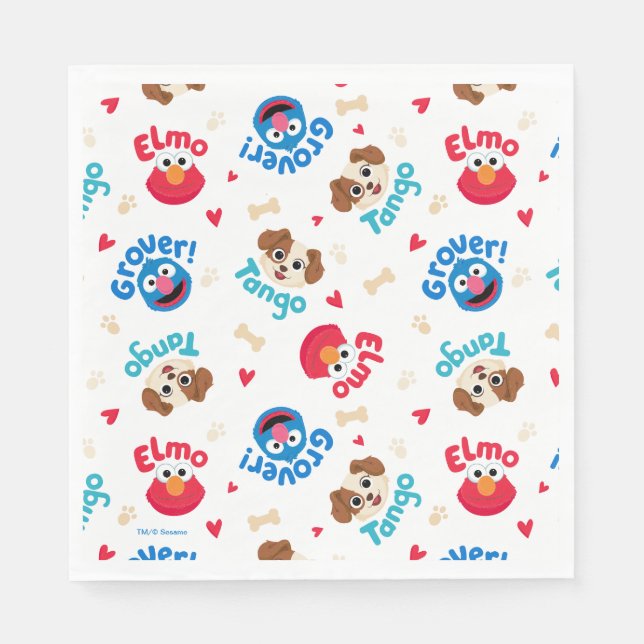 Sesame Street | Tango, Elmo, & Grover Pattern Napkin (Front)