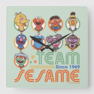 Sesame Street Team Sesame Since 1969 Square Wall Clock