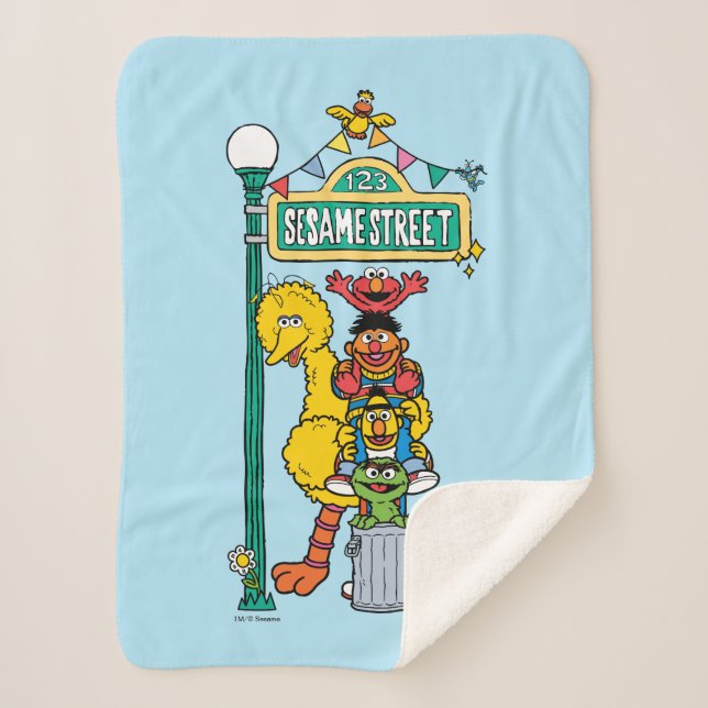 Sesame Street | Under the Sesame Street Sign Sherpa Blanket (Front)