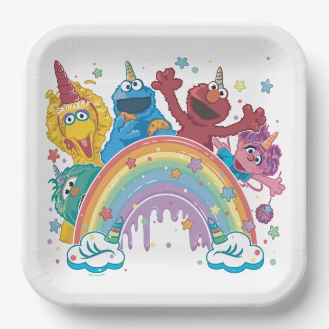 Sesame Street Unicorn Rainbow Paper Plate (Front)