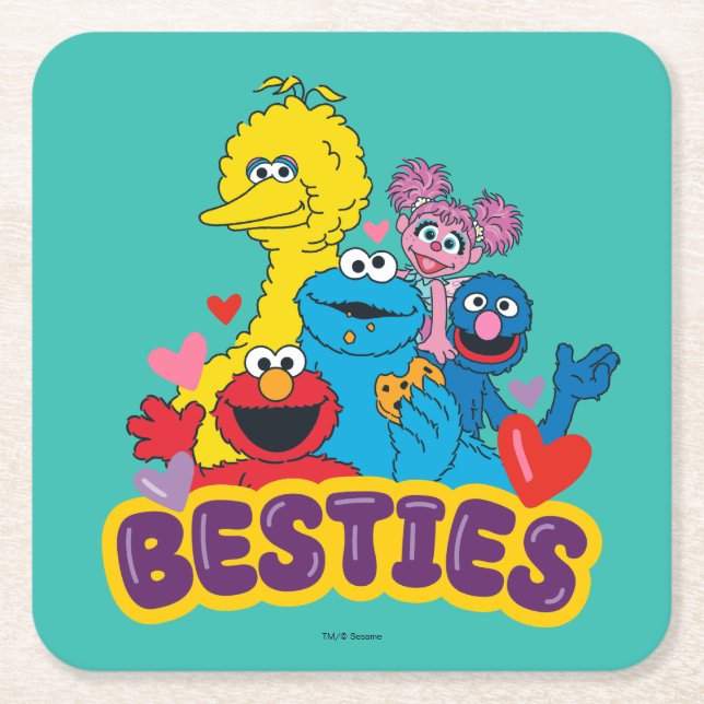 Sesame Street Valentine Besties Square Paper Coaster (Front)