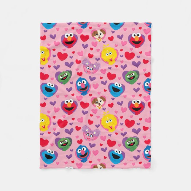 Sesame Street Valentine Hearts Pattern Fleece Blanket (Front)