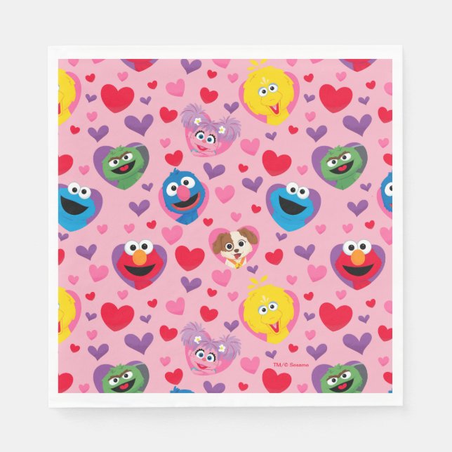 Sesame Street Valentine Hearts Pattern Napkin (Front)