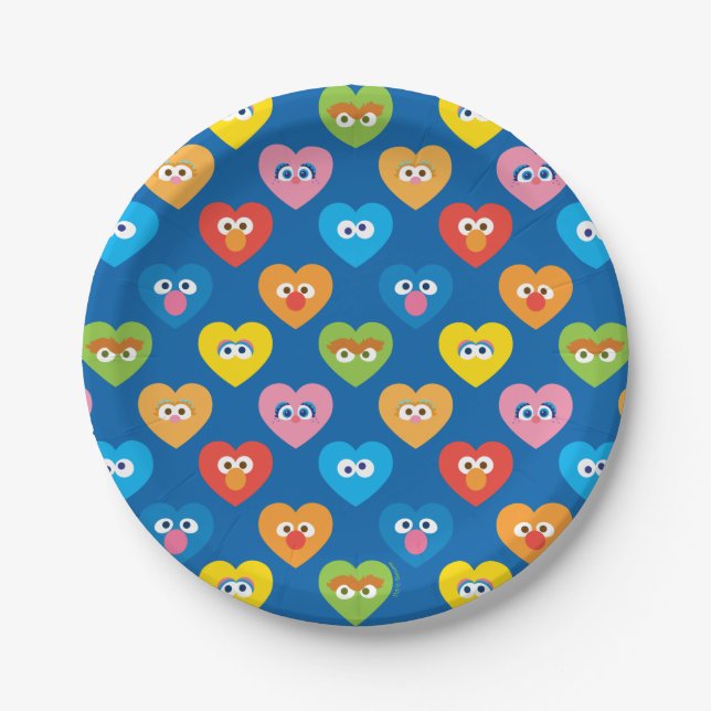 Sesame Street Valentine Hearts Pattern Paper Plate (Front)