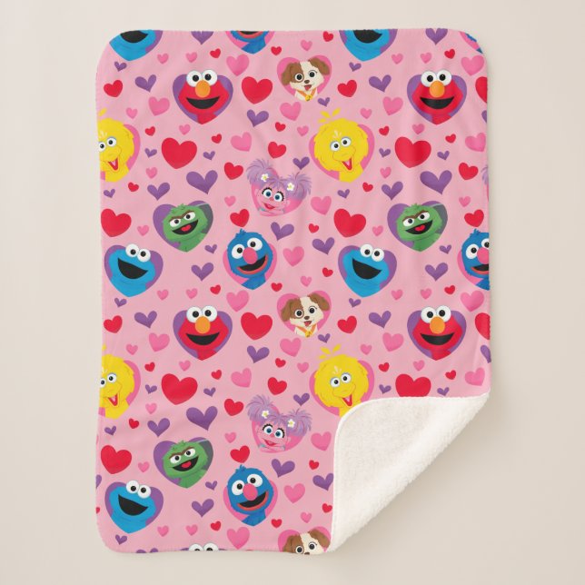 Sesame Street Valentine Hearts Pattern Sherpa Blanket (Front)