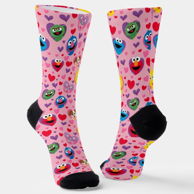 Sesame Street Valentine Hearts Pattern Socks (Angled)