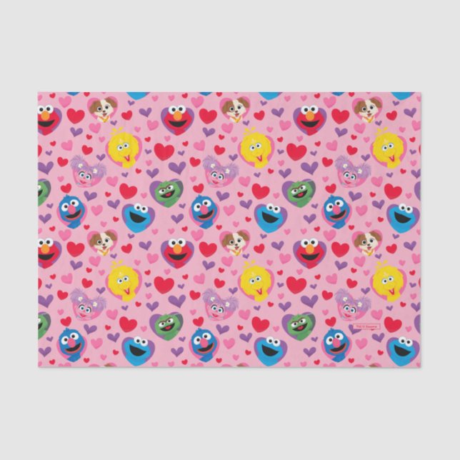 Sesame Street Valentine Hearts Pattern Tissue Paper (Front)