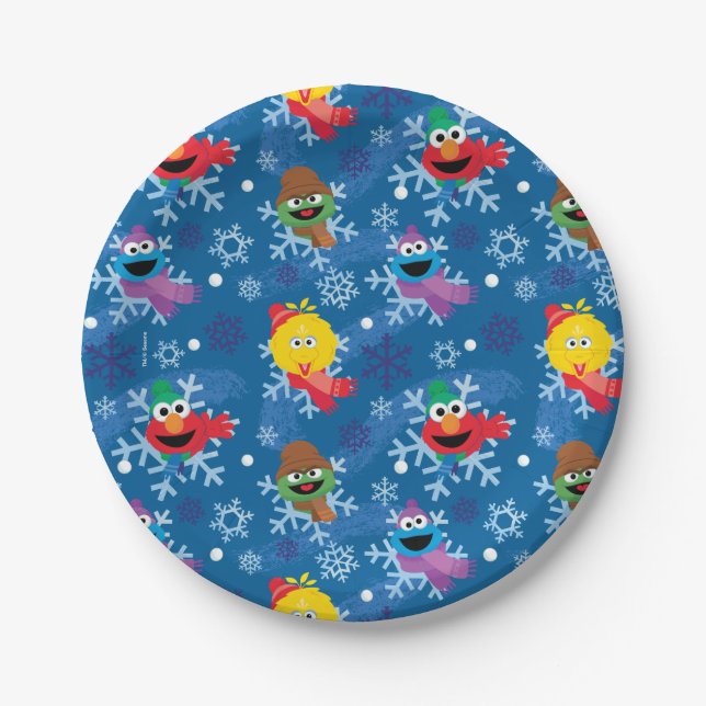 Sesame Street Winter Snowflake Pattern Paper Plate (Front)