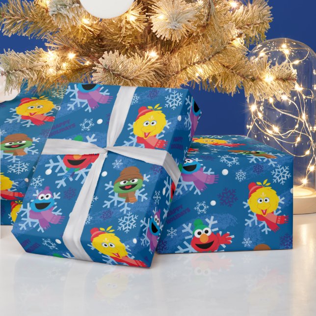 Sesame Street Winter Snowflake Pattern Wrapping Paper (Holidays)