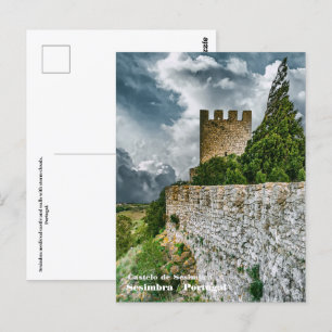 Sesimbra mediaeval castle and walls, Portugal. Postcard