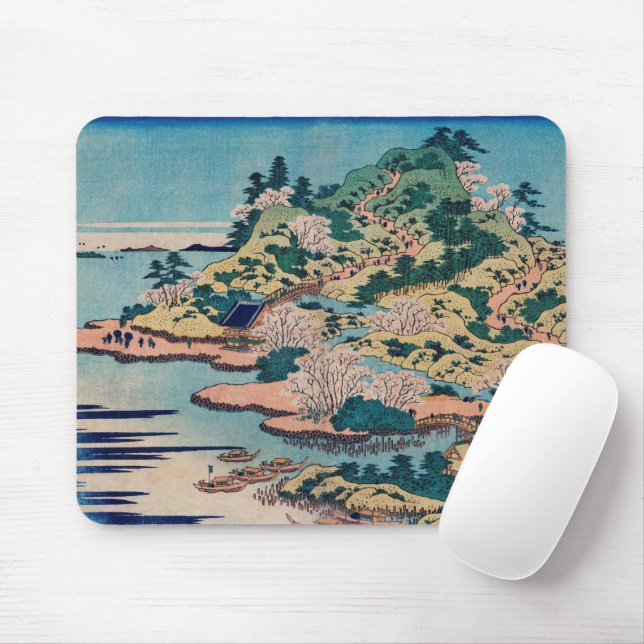 Sesshu Ajigawaguchi Tenposan by Katsushika Hokusai Mouse Mat (With Mouse)