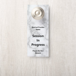 Session In Progress Faux White Marble Black Text Door Hanger