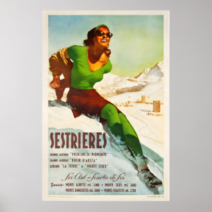Sestriere Italy Vintage Ski Poster - Framed Print