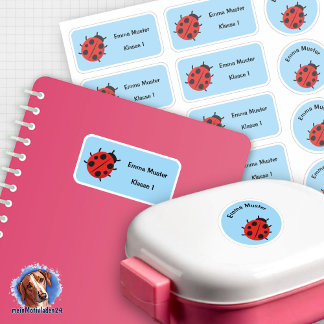 Set - 12 name stickers Marienkäfer - light blue |