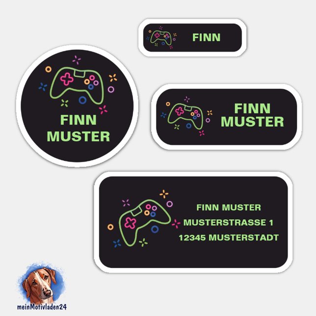 Set - 24 Name Stickers Game Controller | (Namensaufkleber Set für Kinder - Spielecontroller - 24 teilig, personalisierbar )