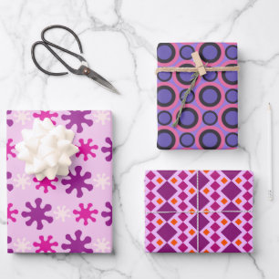 Set 3 Colorful Vintage Retro 60s 70s  Wrapping Paper Sheet