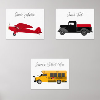 Set Art Prints Aeroplane Truck Bus Boy's Room