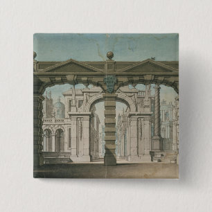 Set design for the world premiere 15 cm square badge