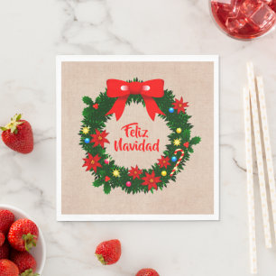 Set Feliz Navidad Merry Christmas Wreath Luncheon Napkin
