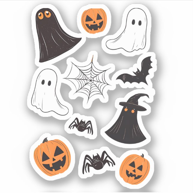 Set Hallowin stickers, pumkin, web, spider, ghost. (Front)