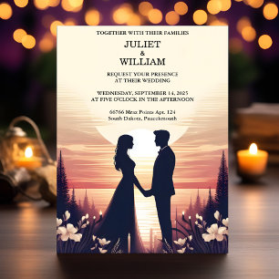 Set Night Sunset Stars Moon Cloud Twilight Wedding Invitation