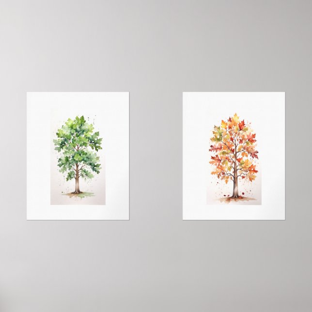 Set Oak Tree with Green Leaves and Fall Foliage  (Front)