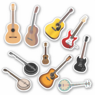 Set of 10 Guitar Stickers   Instrument Stickers