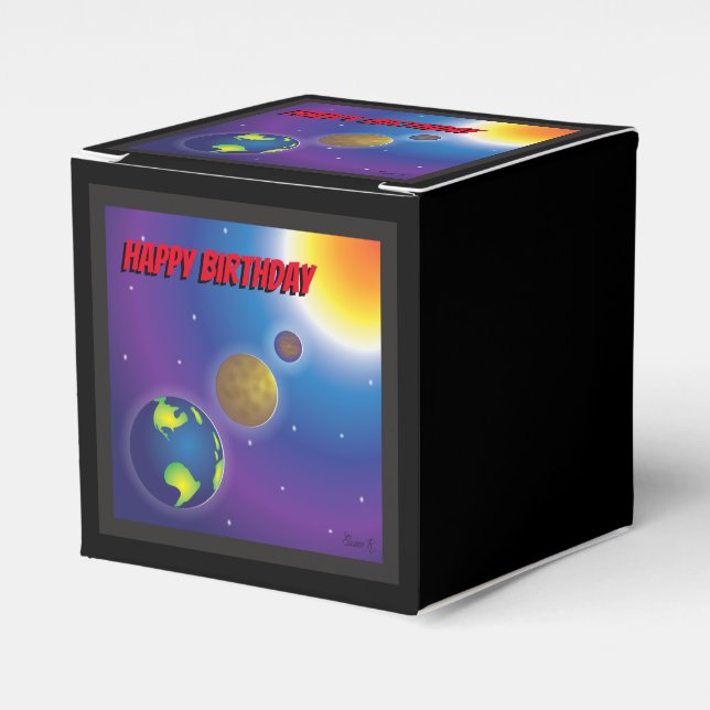 Set of 10 Outer Space Party Favour Boxes (Front Side)