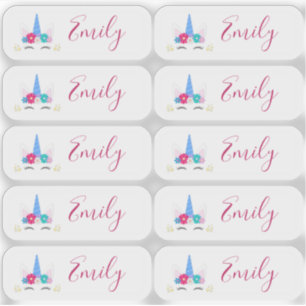 Set of 10 Small Transparent Unicorn Name Labels