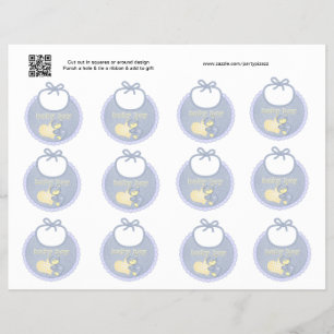 Set of 12 Baby Boy Blue Bib Gift or favour tags Flyer