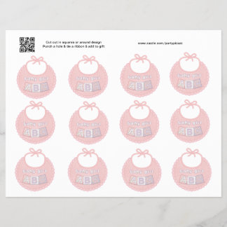 Set of 12 Baby Girl Pink Bib Gift or favour tags Flyer